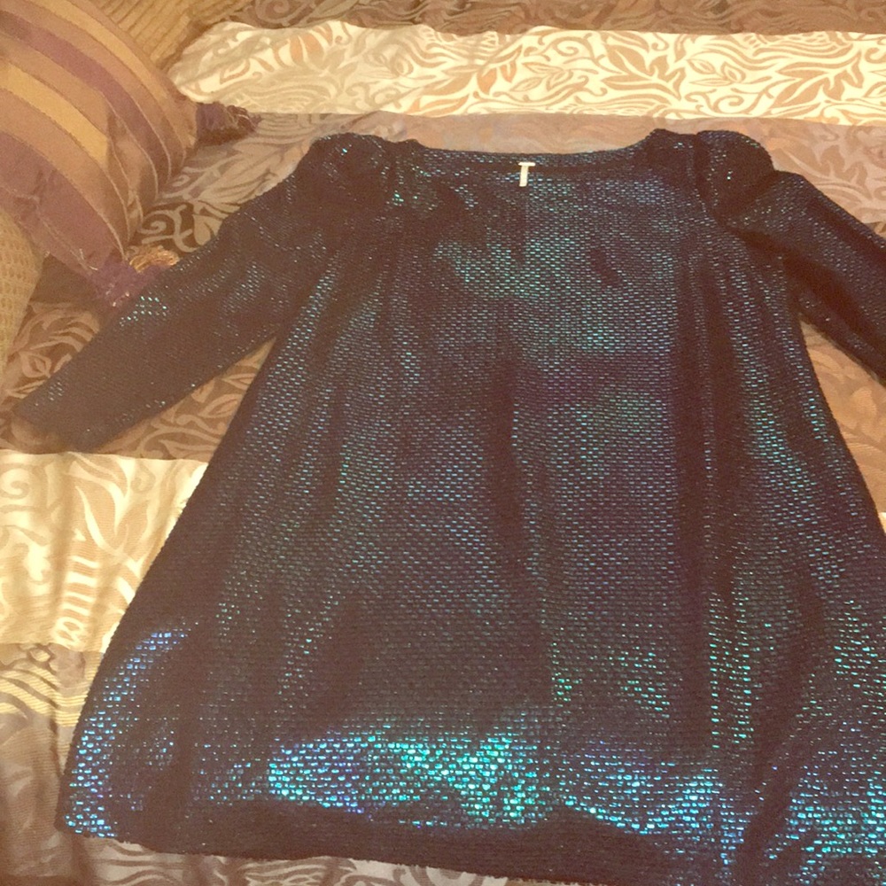 Blue shiny shift dress